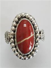 .925 Silver Ring Red Jasper Oval Stone Size 8